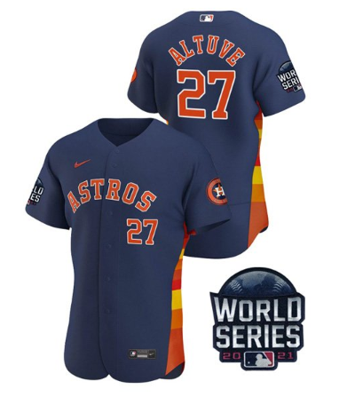 Men's Houston Astros #27 Jose Altuve 2021 Navy World Series Flex Base Stitched Baseball